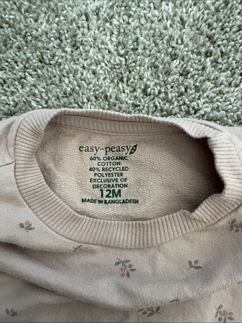 Easy Peasy Pink Floral Sweatshirt Onesie - Size 12 Mo Baby Girl